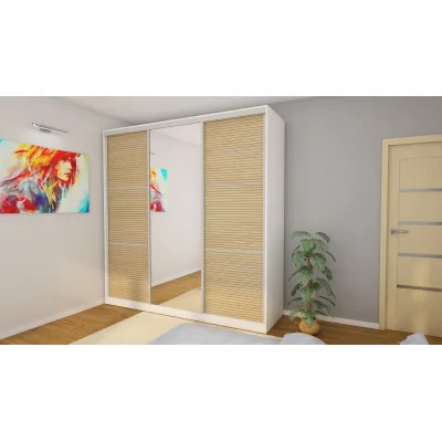 Szafa przesuwna 240x240 cm biel / dąb Gaja lamele z lustrem – Monvero | eMeblast