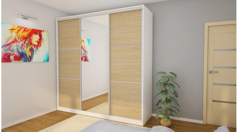 Szafa przesuwna 240x240 cm biel / dąb Gaja lamele z lustrem – Monvero | eMeblast