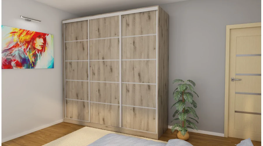 Szafa przesuwna 240x240 cm dąb Lumberjack Frost z szufladami – Monvero | eMeblast