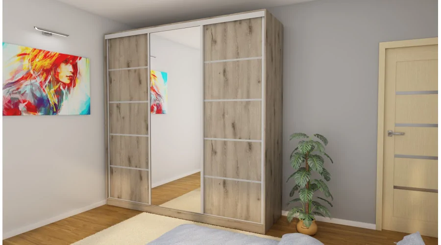 Szafa przesuwna 240x240 cm dąb Lumberjack Frost z lustrem – Monvero | eMeblast