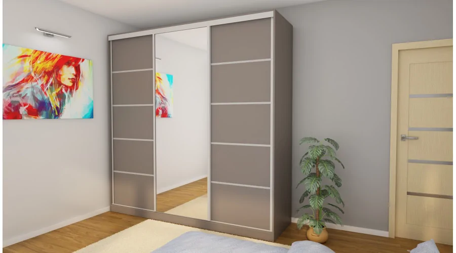 Szafa przesuwna 240x240 cm sepia z lustrem i szufladami – Monvero | eMeblast