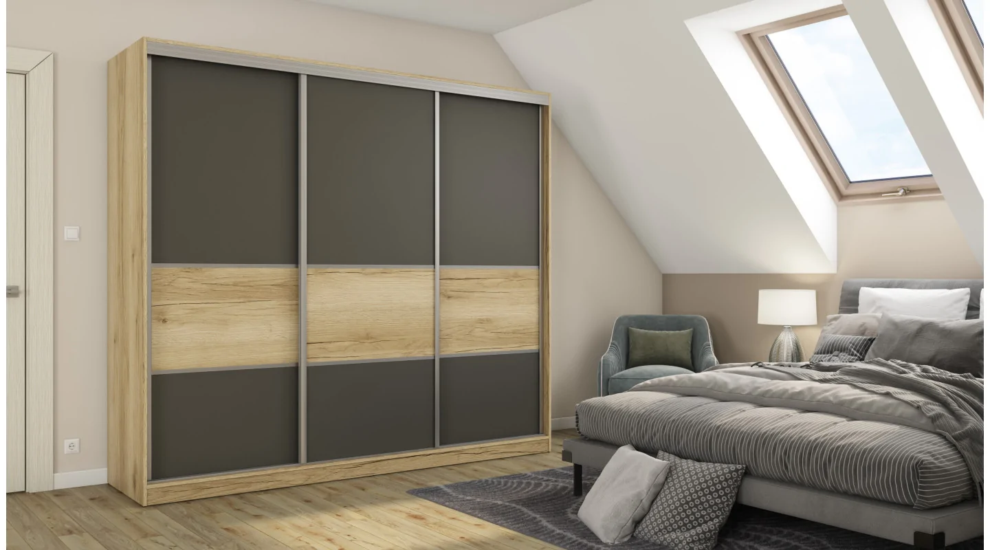 Szafa przesuwna 245x220 cm dąb Grand naturalny / grafit – Verdino | eMeblast