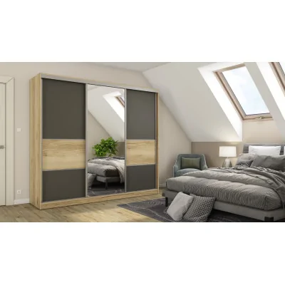 Szafa przesuwna 245x220 cm dąb Grand naturalny / grafit z lustrem – Verdino | eMeblast