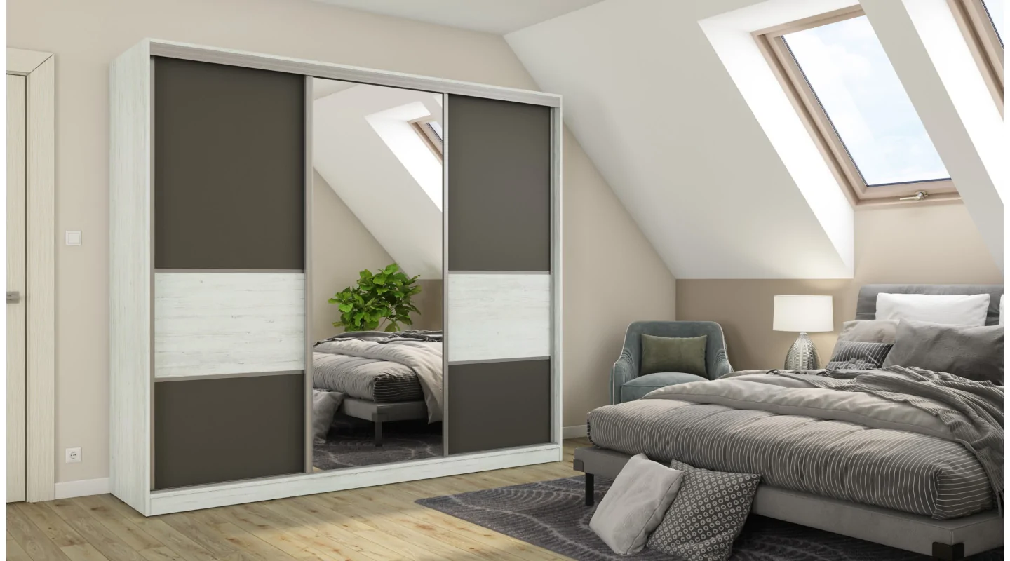 Szafa przesuwna 245x220 cm sosna Andersen / grafit z lustrem – Verdino | eMeblast