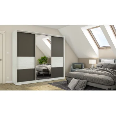 Szafa przesuwna 245x220 cm sosna Andersen / grafit z lustrem – Verdino | eMeblast