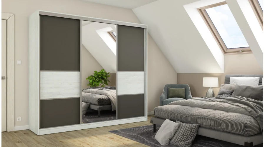 Szafa przesuwna 245x220 cm sosna Andersen / grafit z lustrem – Verdino | eMeblast