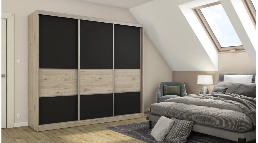 Szafa przesuwna 245x220 cm dąb Bordeaux / czarny – Verdino | eMeblast