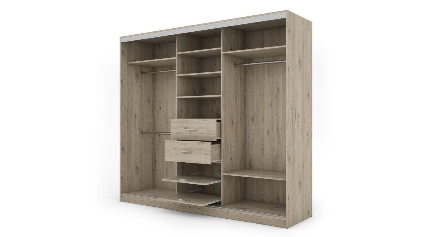 Szafa przesuwna 245x220 cm dąb Bordeaux / czarny z lustrem – Verdino | eMeblast