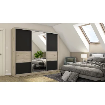 Szafa przesuwna 245x220 cm dąb Bordeaux / czarny z lustrem – Verdino | eMeblast