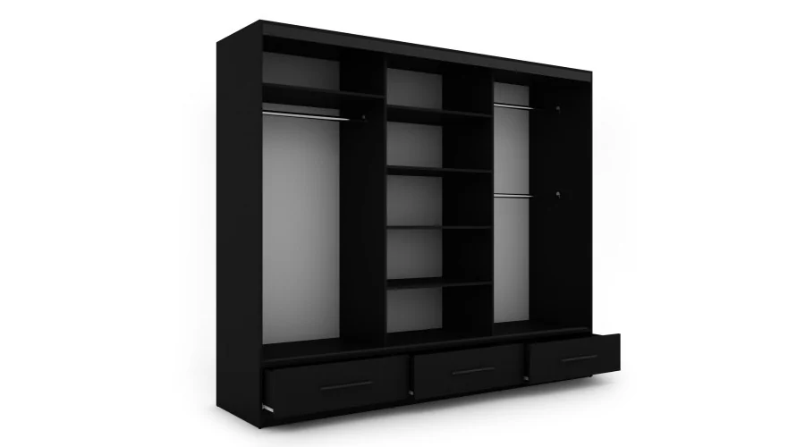 Szafa przesuwna 250x216 cm czarna / dąb Lorenzo z lustrem – Extaro | eMeblast