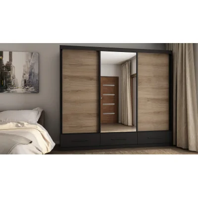 Szafa przesuwna 250x216 cm czarna / dąb Lorenzo z lustrem – Extaro | eMeblast
