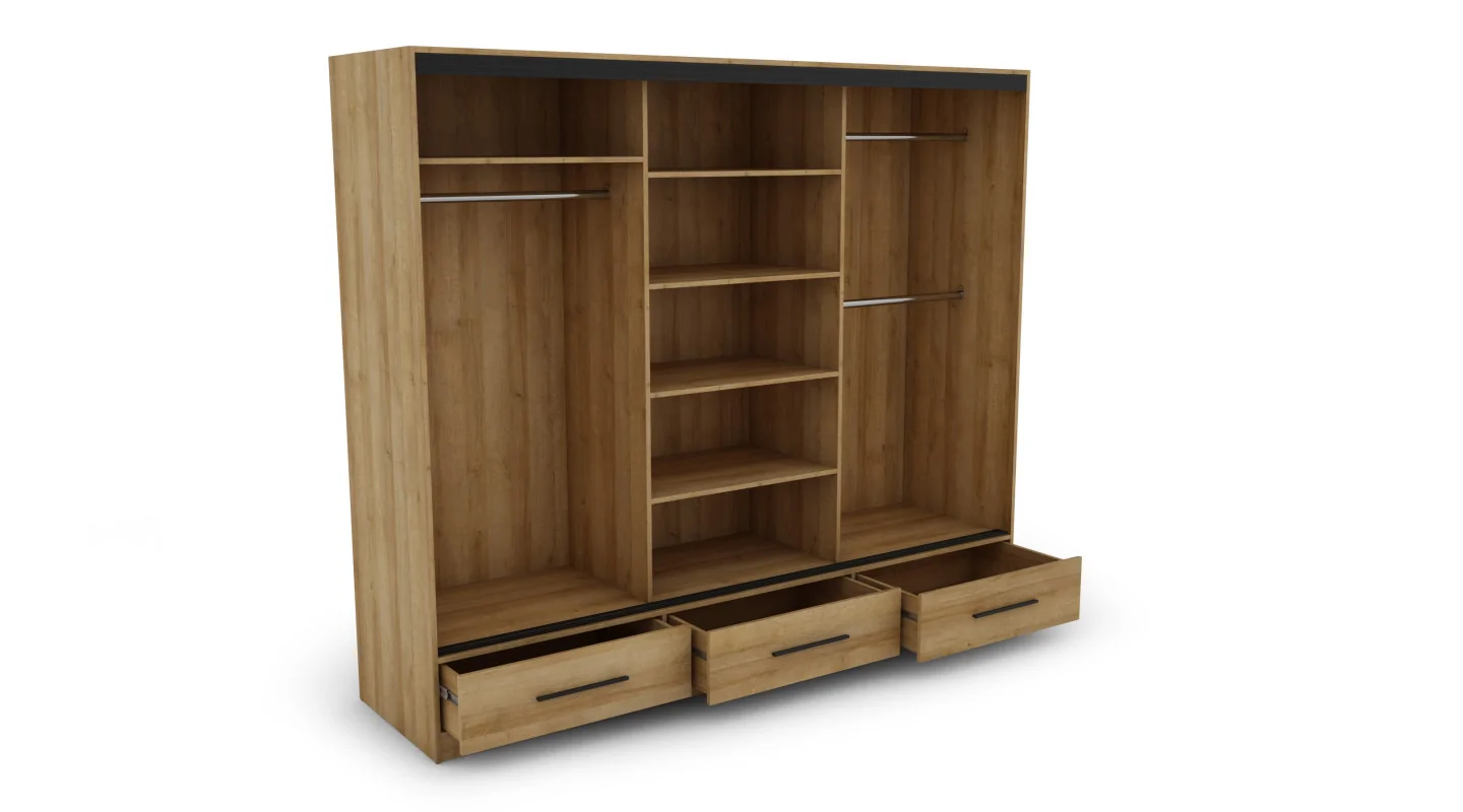 Szafa przesuwna 250x216 cm dąb Riva z lustrem i szufladami – Extaro | eMeblast
