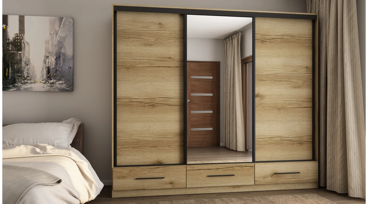 Szafa przesuwna 250x216 cm dąb Grand naturalny z lustrem – Extaro | eMeblast