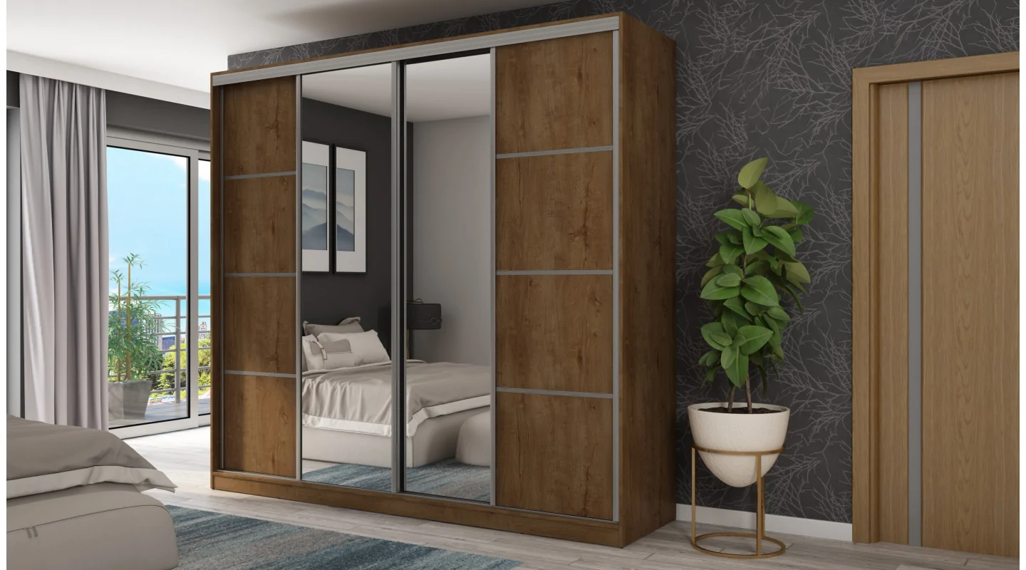 Szafa przesuwna 260x240 cm dąb Lefkas z 2 lustrami – Maxdoro | eMeblast