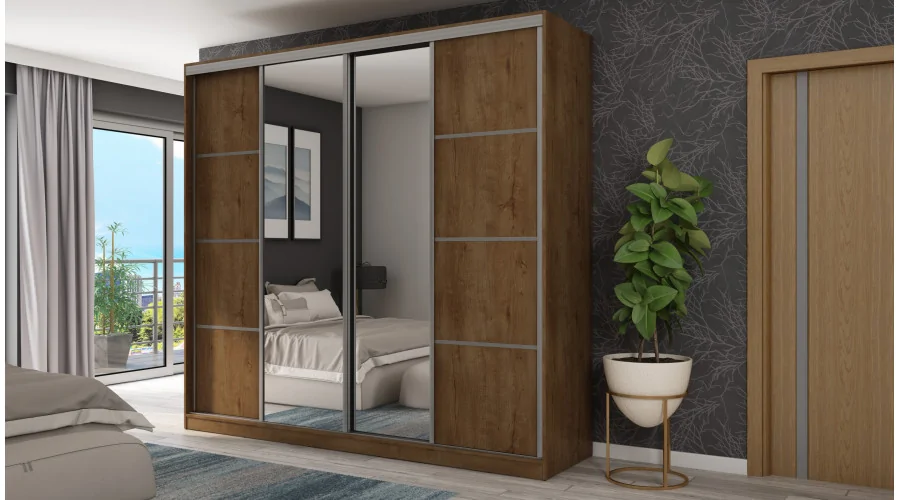 Szafa przesuwna 260x240 cm dąb Lefkas z 2 lustrami – Maxdoro | eMeblast