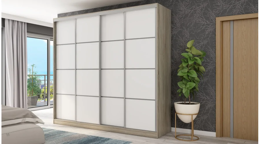 Szafa przesuwna 260x240 cm sonoma jasna / biała – Maxdoro | eMeblast