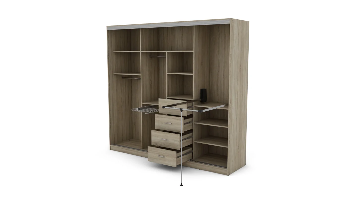 Szafa przesuwna 260x240 cm sonoma jasna / biała z 2 lustrami – Maxdoro | eMeblast