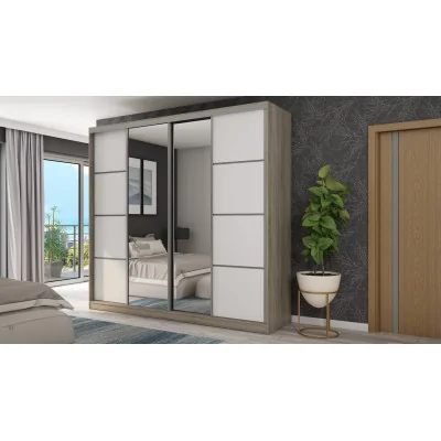 Szafa przesuwna 260x240 cm sonoma jasna / biała z 2 lustrami – Maxdoro | eMeblast