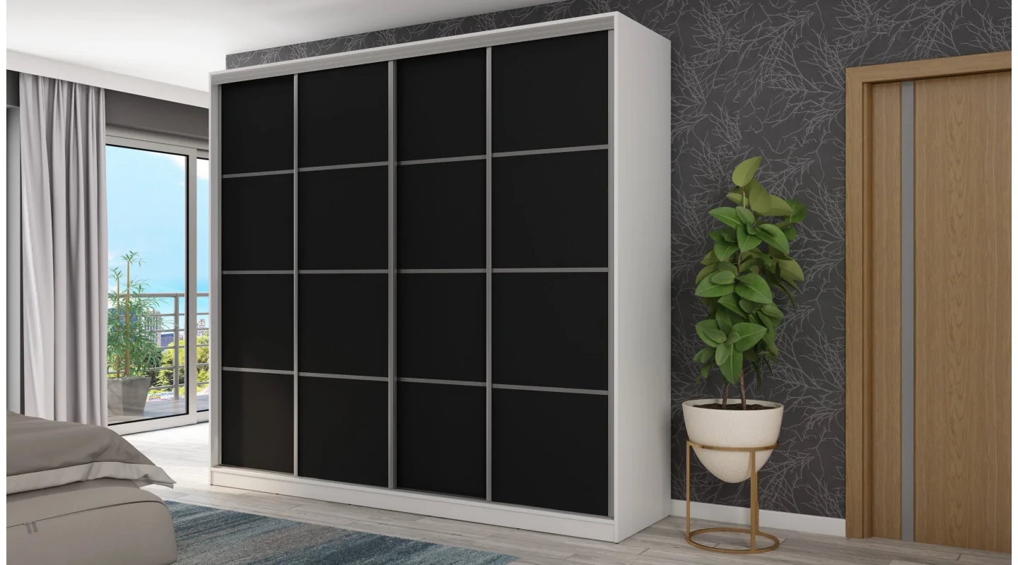 Szafa przesuwna 260x240 cm biała / czarna – Maxdoro | eMeblast Szafa przesuwna 260x240 cm biała / czarna – Maxdoro | eMeblast