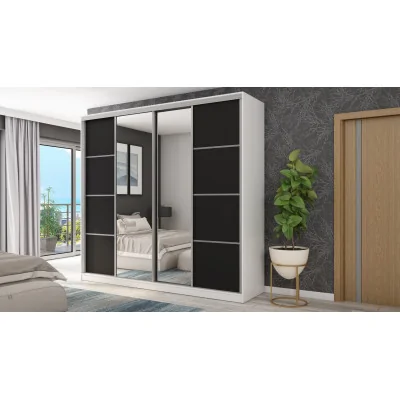 Szafa przesuwna 260x240 cm biała / czarna z 2 lustrami – Maxdoro | eMeblast
