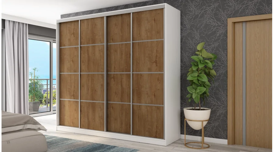 Szafa przesuwna 260x240 cm biała / dąb Lefkas – Maxdoro | eMeblast
