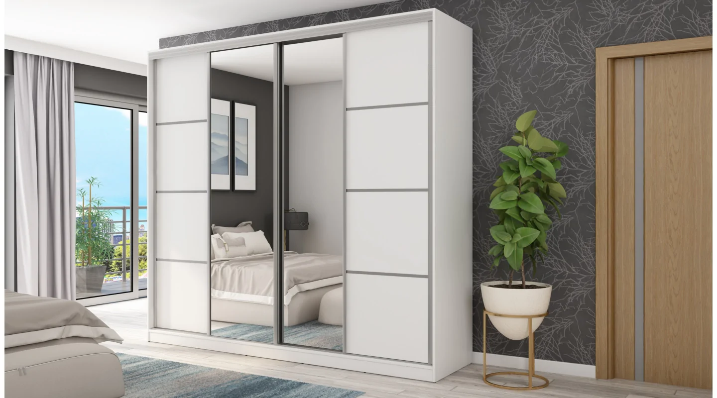 Szafa przesuwna 260x240 cm biała z 2 lustrami – Maxdoro | eMeblast