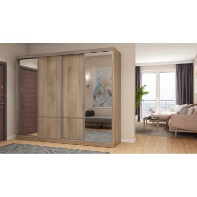 Szafa przesuwna 268x220 cm dąb Lorenzo z 2 lustrami – Virello | eMeblast