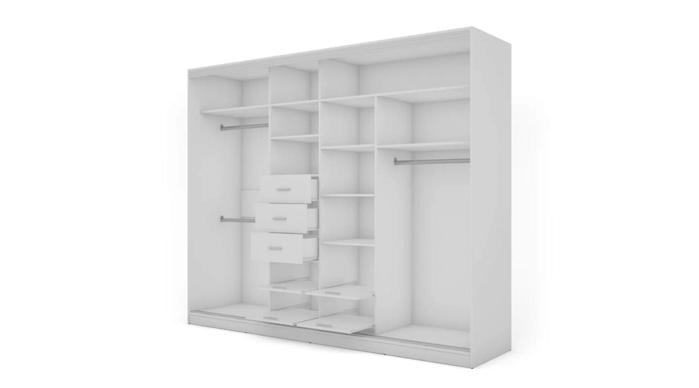 Szafa przesuwna 268x220 cm biała / czarna z 2 lustrami – Virello | eMeblast Szafa przesuwna 268x220 cm biała / czarna z 2 lustrami – Virello | eMeblast