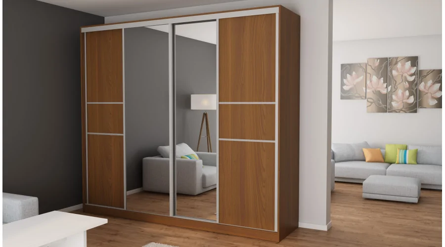 Szafa przesuwna 276x244 cm wiśnia Porto z 2 lustrami – Arvenzo | eMeblast