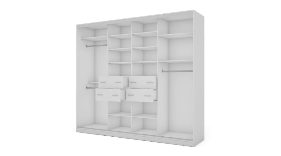 Szafa przesuwna 276x244 cm biała / sonoma jasna z 2 lustrami – Arvenzo | eMeblast