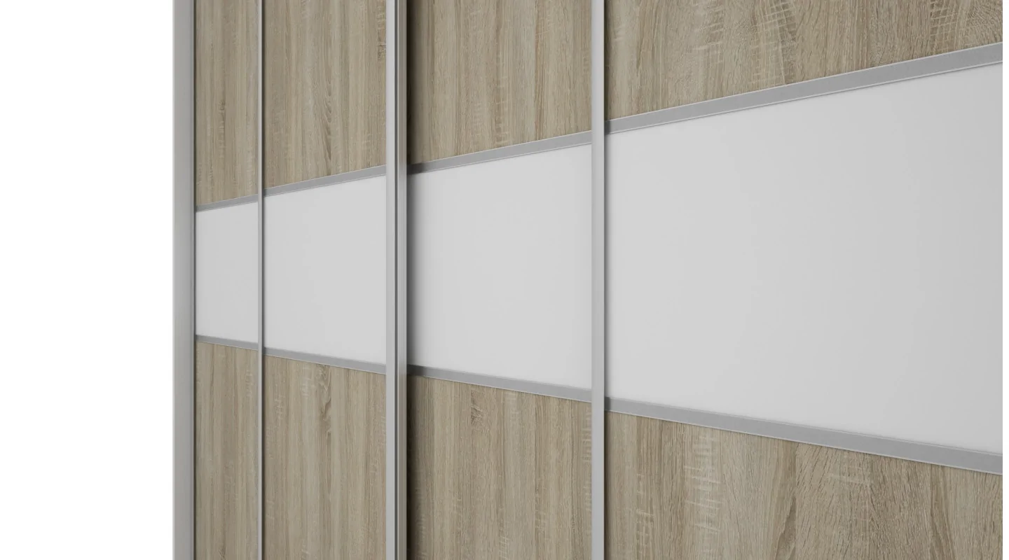 Szafa przesuwna 276x244 cm biała / sonoma jasna z 2 lustrami – Arvenzo | eMeblast