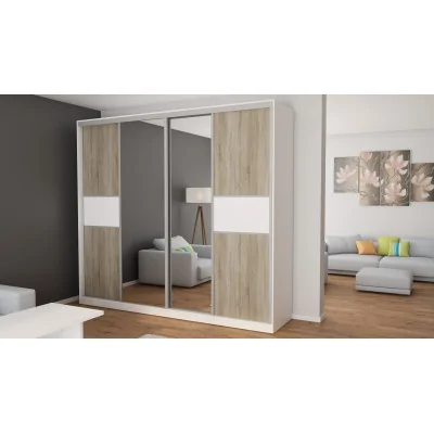 Szafa przesuwna 276x244 cm biała / sonoma jasna z 2 lustrami – Arvenzo | eMeblast