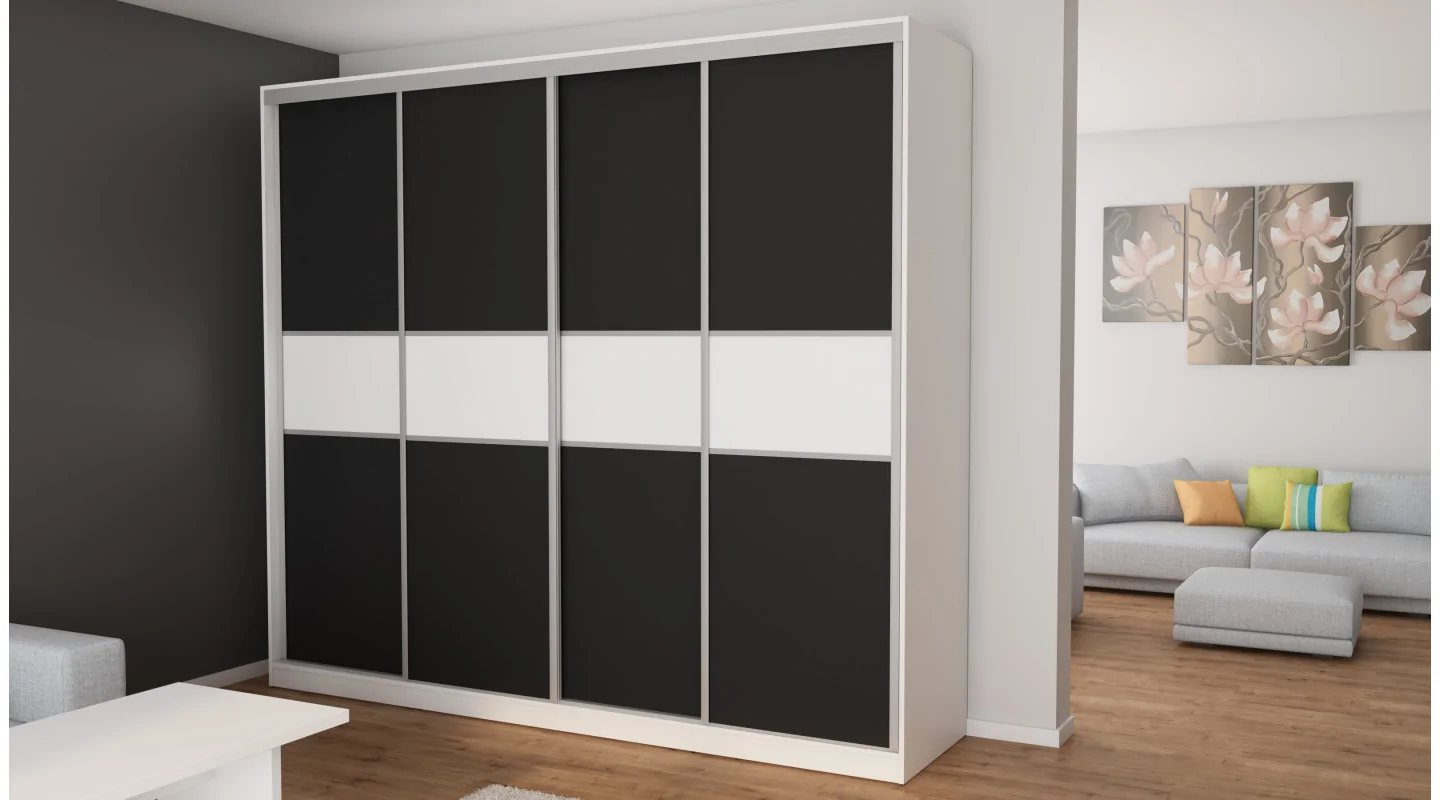 Szafa przesuwna 276x244 cm biała / czarna – Arvenzo | eMeblast