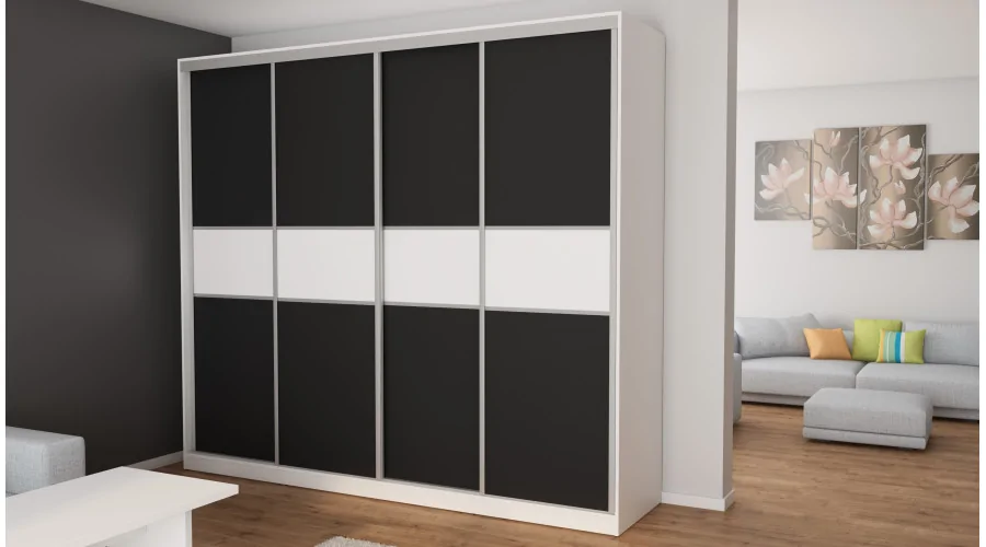 Szafa przesuwna 276x244 cm biała / czarna – Arvenzo | eMeblast