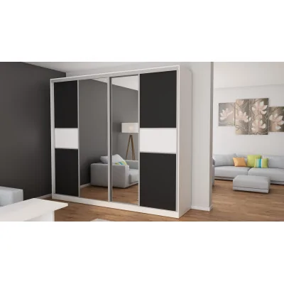 Szafa przesuwna 276x244 cm biała / czarna z 2 lustrami – Arvenzo | eMeblast