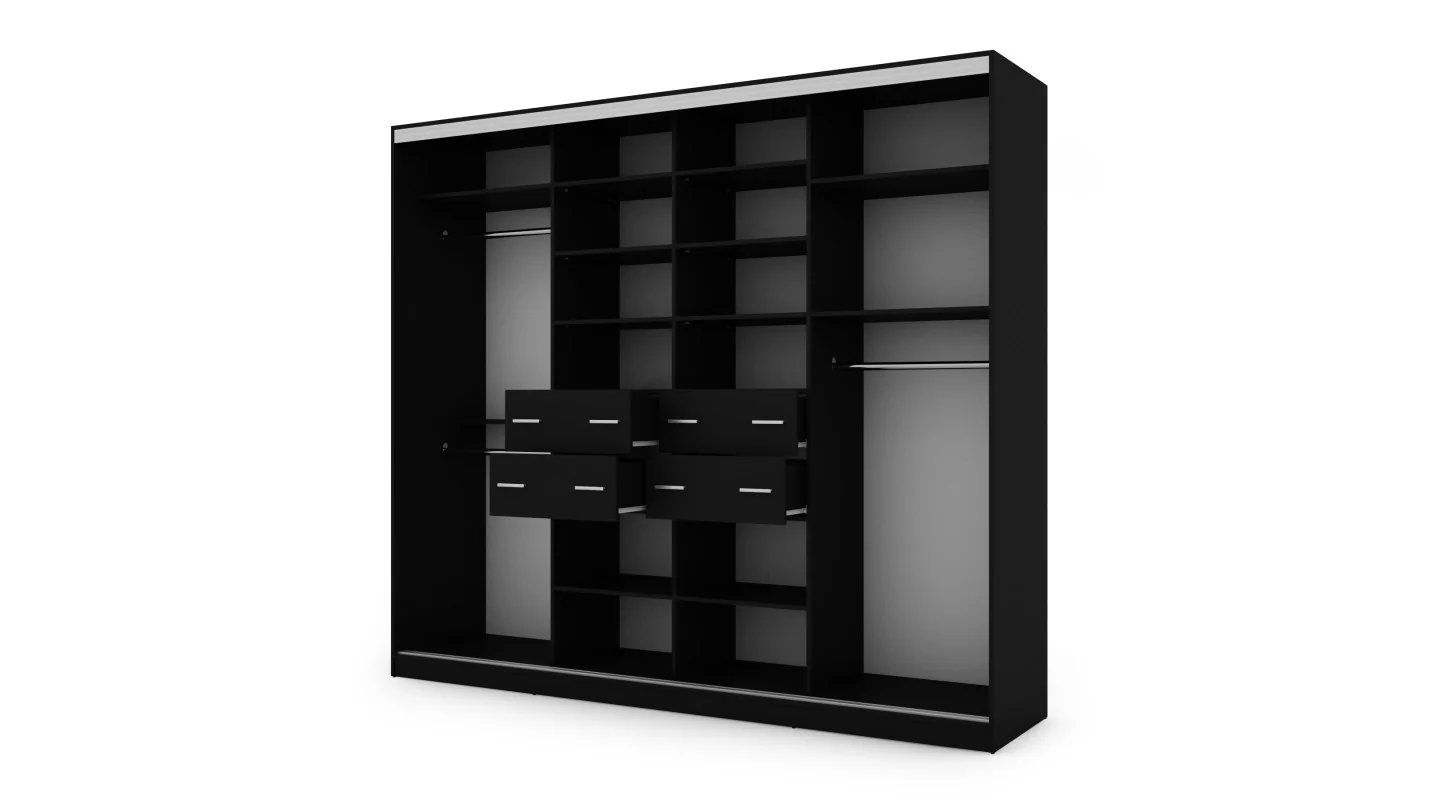 Szafa przesuwna 276x244 cm czarna z 2 lustrami – Arvenzo | eMeblast