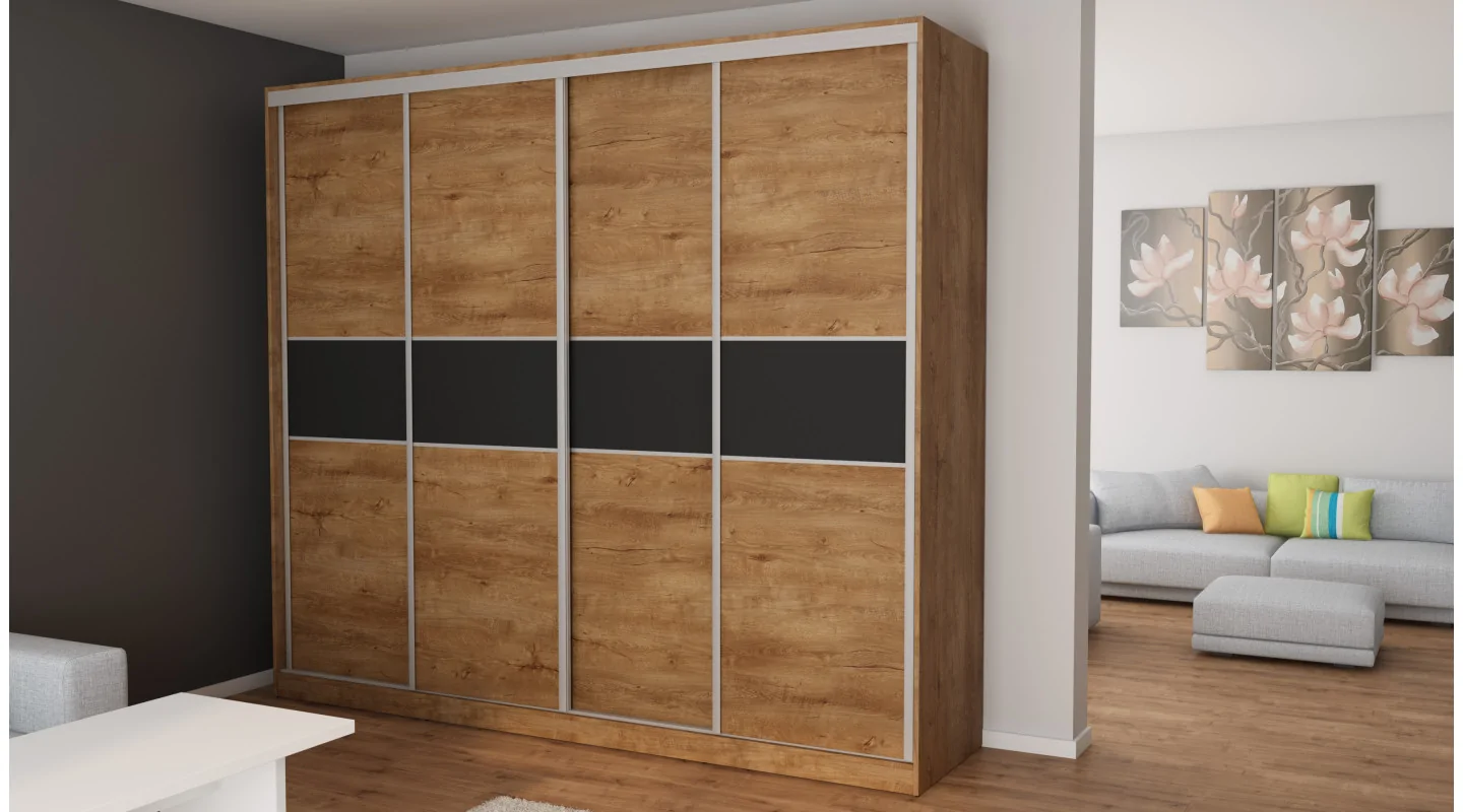 Szafa przesuwna 276x244 cm dąb Lefkas / czarna – Arvenzo | eMeblast
