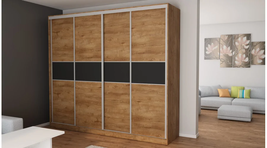 Szafa przesuwna 276x244 cm dąb Lefkas / czarna – Arvenzo | eMeblast