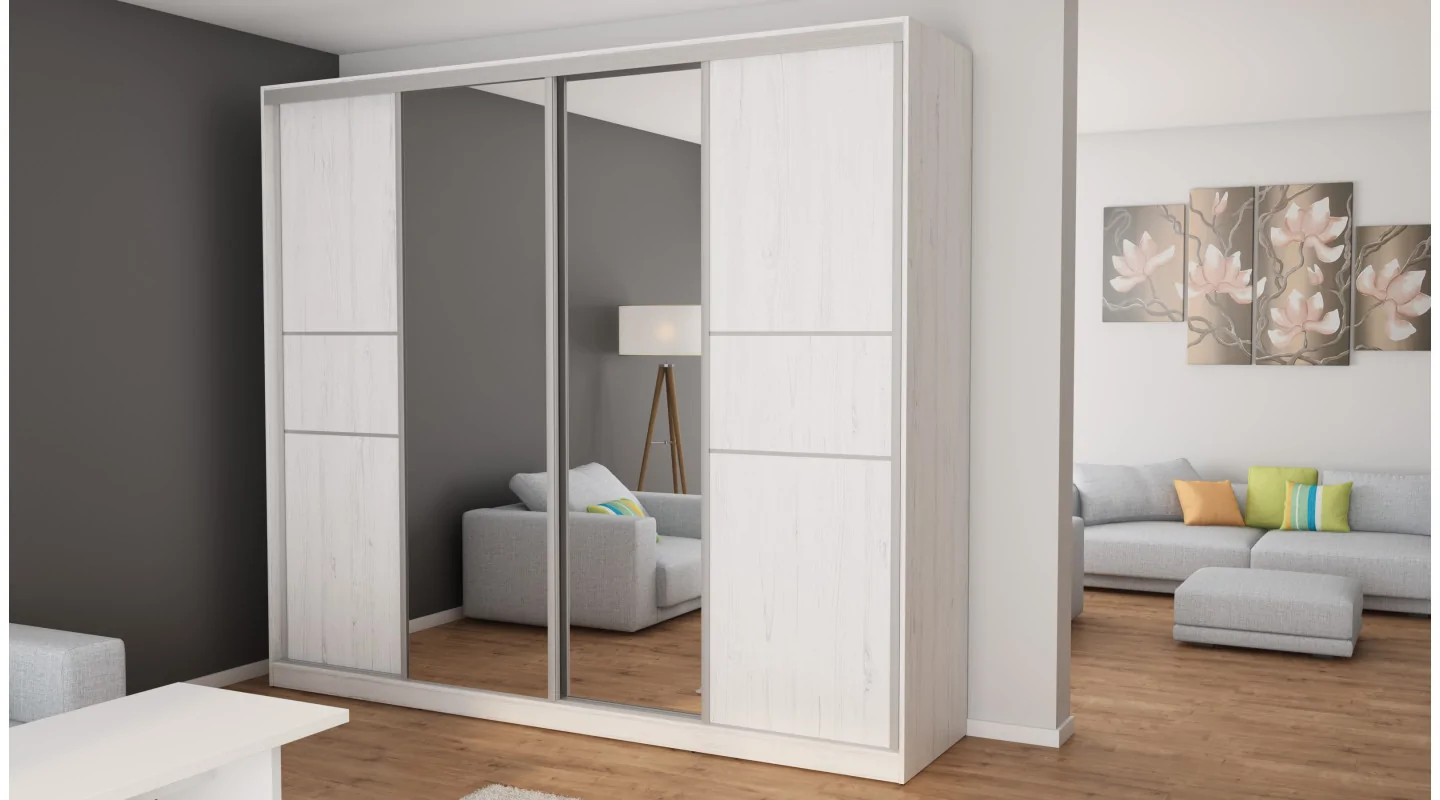Szafa przesuwna 276x244 cm sosna Anderson z 2 lustrami – Arvenzo | eMeblast