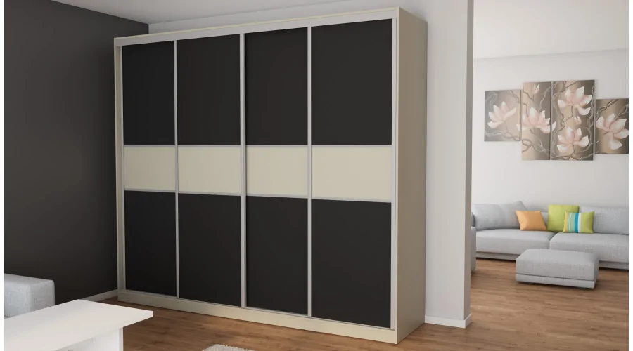 Szafa przesuwna 276x244 cm kaszmirowy beż / czarna – Arvenzo | eMeblast