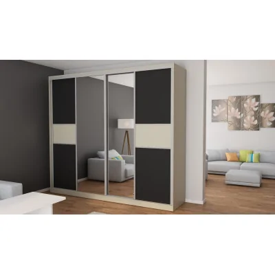 Szafa przesuwna 276x244 cm kaszmirowy beż / czarna z 2 lustrami – Arvenzo | eMeblast