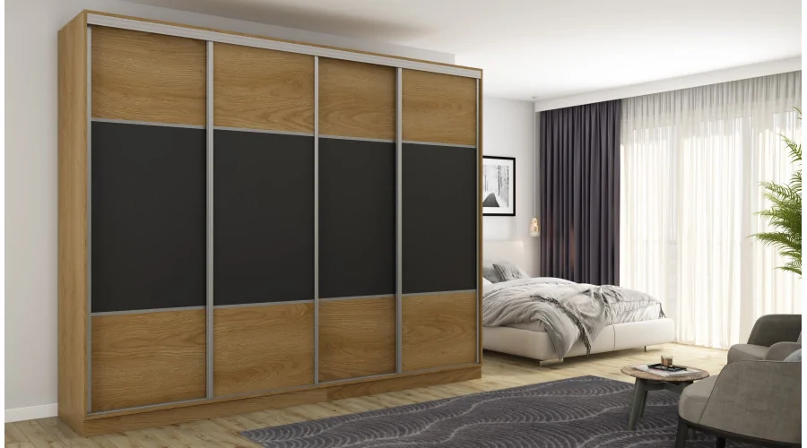 Szafa przesuwna 300x244 cm dąb karmel czarny - Grandero | eMeblast