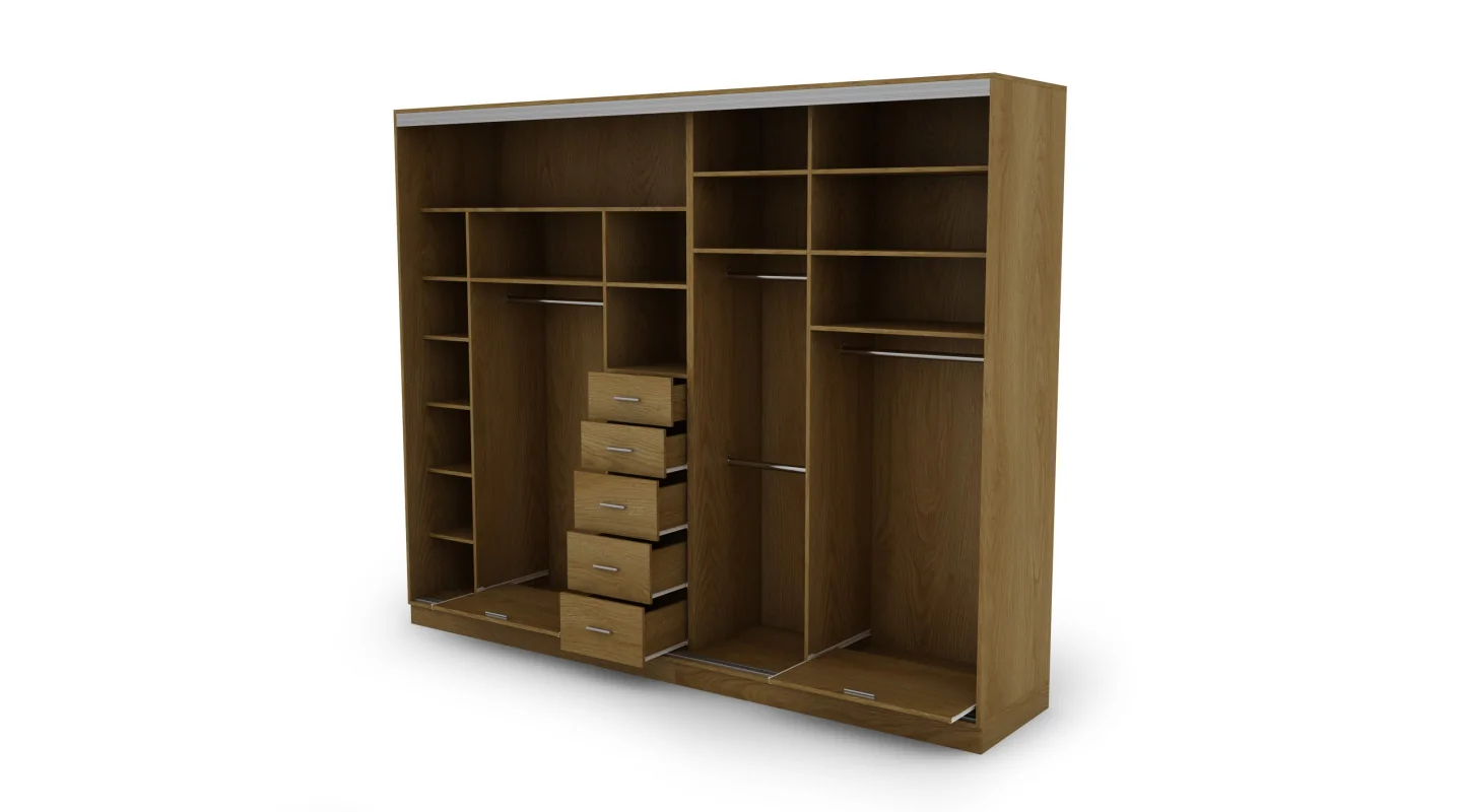Szafa przesuwna 300x244 cm dąb karmel czarny 2 lustra - Grandero | eMeblast