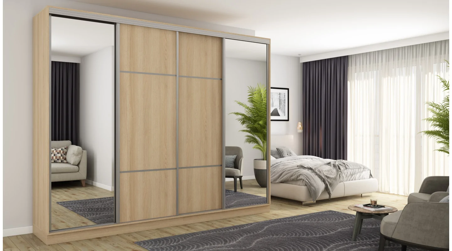Szafa przesuwna 300x244 cm dąb lindberg 2 lustra - Grandero | eMeblast