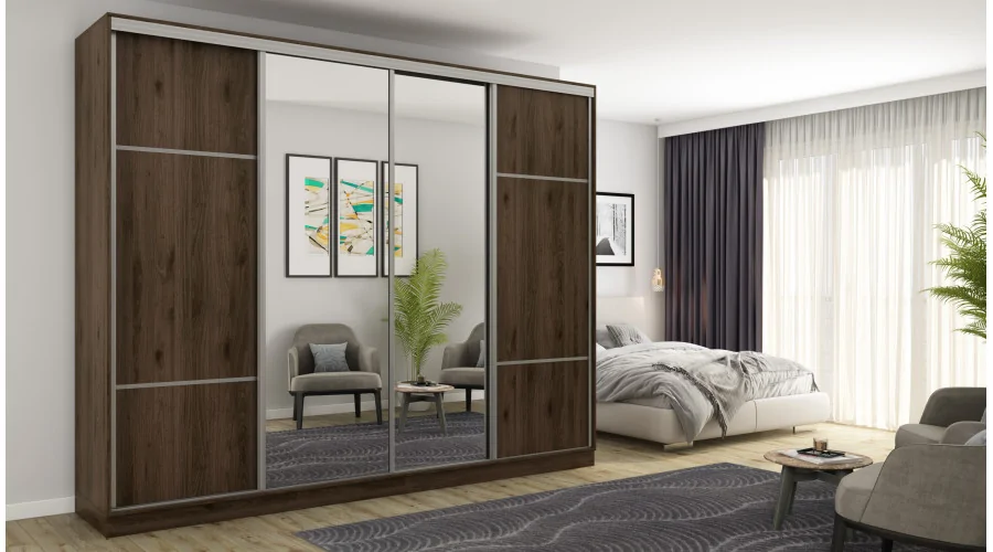 Szafa przesuwna 300x244 cm orzech okapi 2 lustra - Grandero | eMeblast