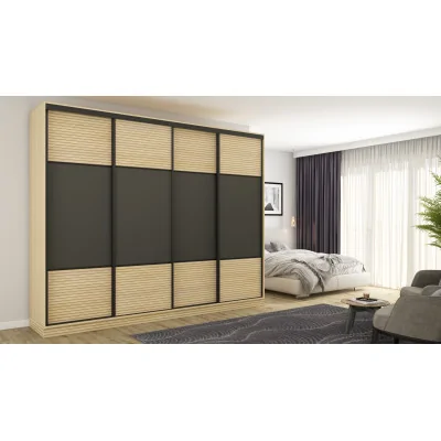 Szafa przesuwna 300x244 cm szary grafit dąb gaja lamele - Grandero | eMeblast