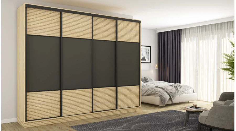 Szafa przesuwna 300x244 cm szary grafit dąb gaja lamele - Grandero | eMeblast
