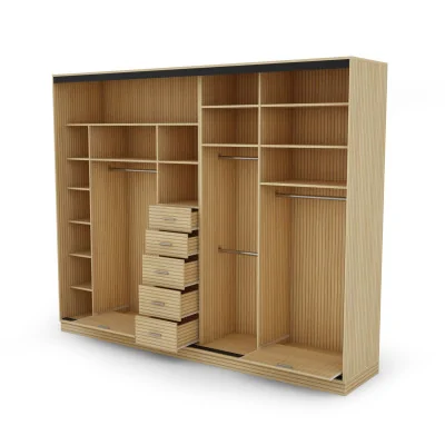 Szafa przesuwna 300x244 cm szary grafit dąb gaja lamele 2 lustra - Grandero | eMeblast