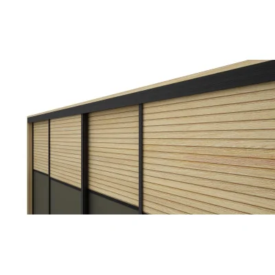 Szafa przesuwna 300x244 cm szary grafit dąb gaja lamele 2 lustra - Grandero | eMeblast