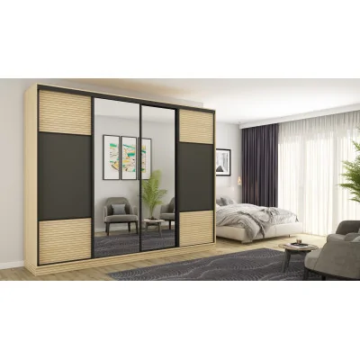 Szafa przesuwna 300x244 cm szary grafit dąb gaja lamele 2 lustra - Grandero | eMeblast